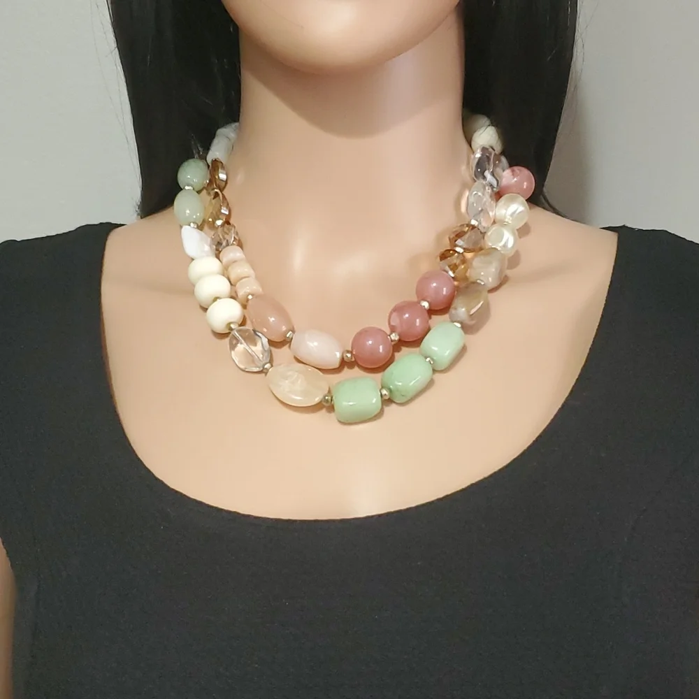 LOFT Double Strand Pastel Mixed Media Beads Necklace - Picture 1 of 7